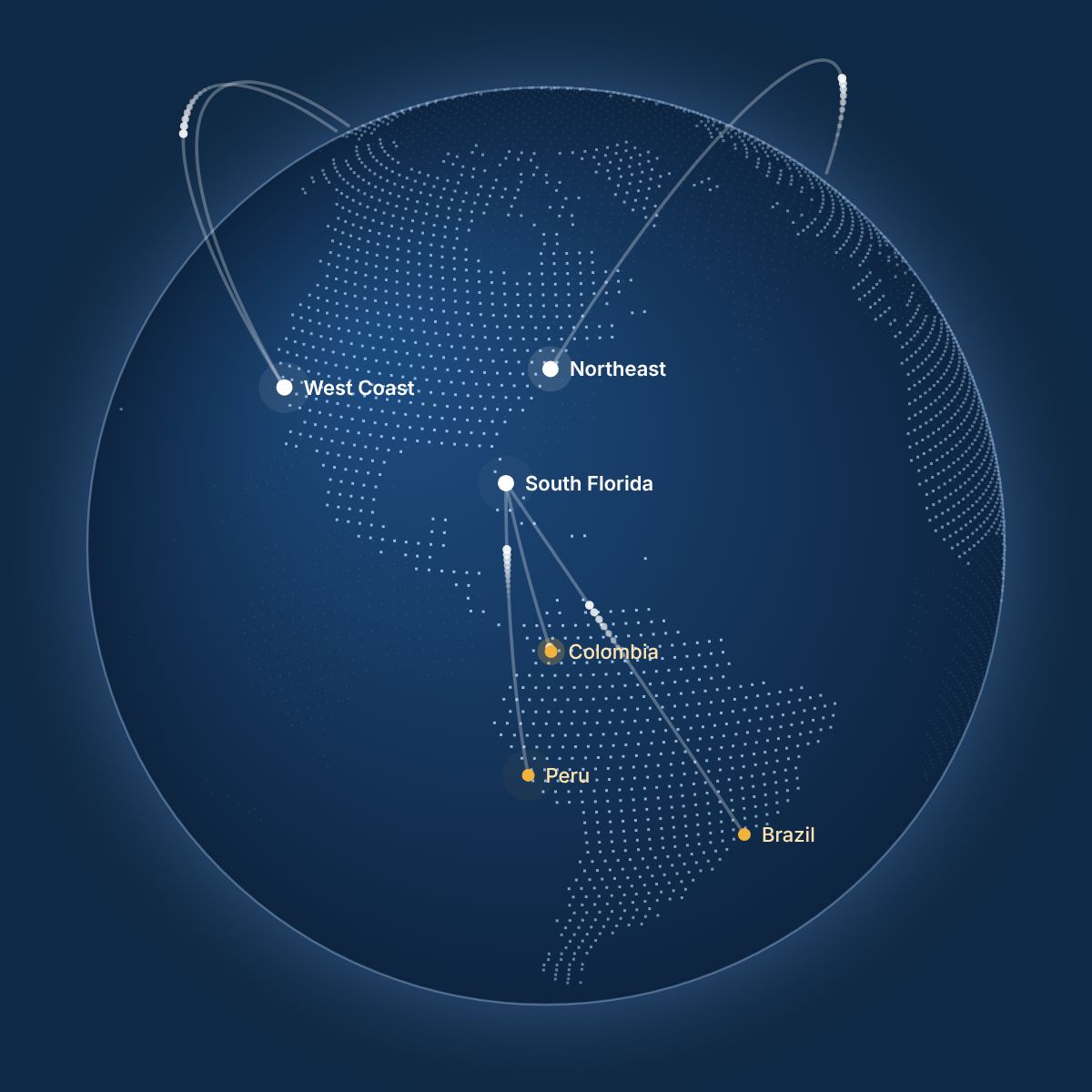 Globe showing OPS fulfillment regions and freight lanes